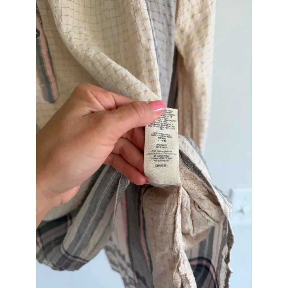 Free People Metallic Thread Long Sleeve Tunic Mini Dress Cream Gray XS